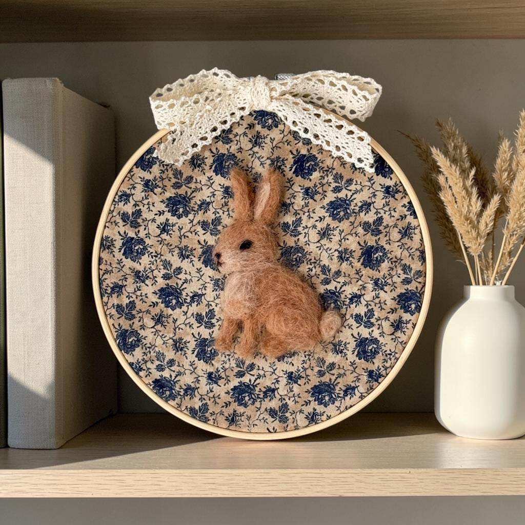Needle Felted Bunny Nursery Wall Decor in Embroidery Hoop