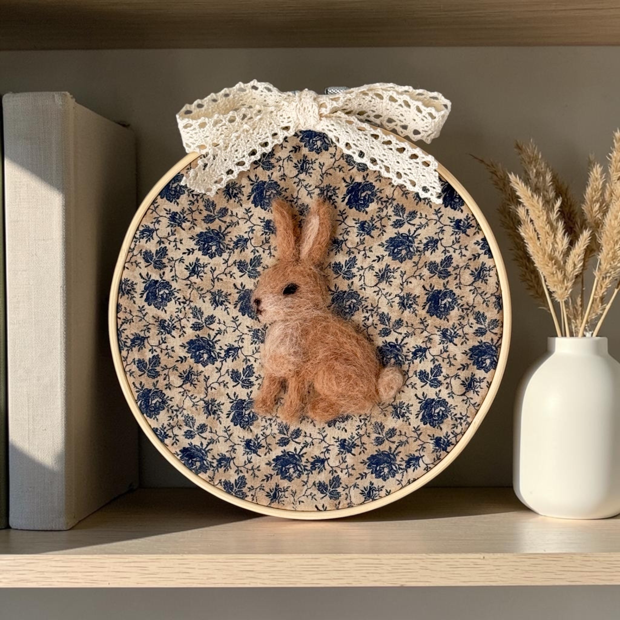 Needle Felted Bunny Nursery Wall Decor in Embroidery Hoop