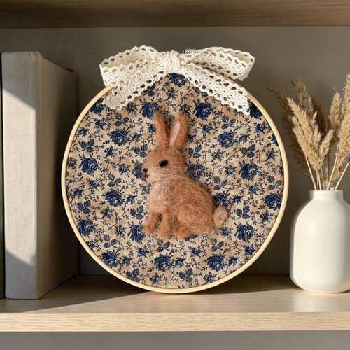 Needle Felted Bunny Nursery Wall Decor in Embroidery Hoop