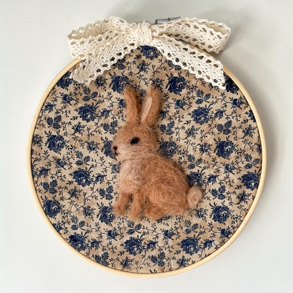 Needle Felted Bunny Nursery Wall Decor in Embroidery Hoop