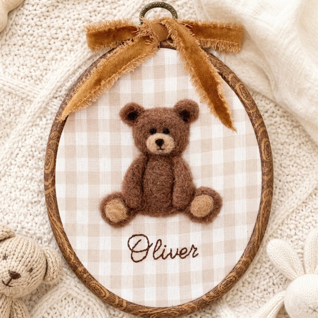 Personalized Nursery Name Sign with Needle Felted Bear
