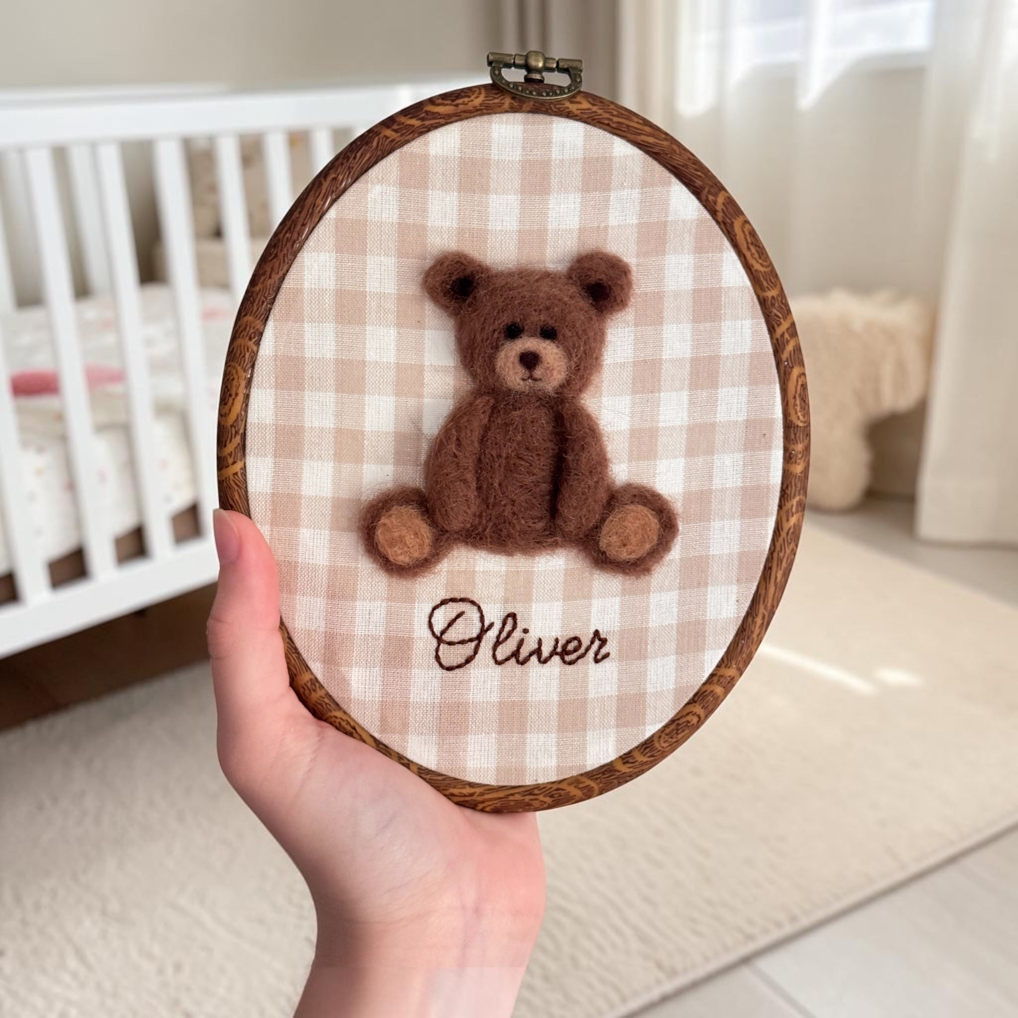 Personalized Nursery Name Sign with Needle Felted Bear