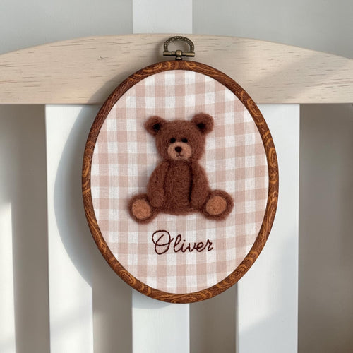 Personalized Nursery Name Sign with Needle Felted Bear