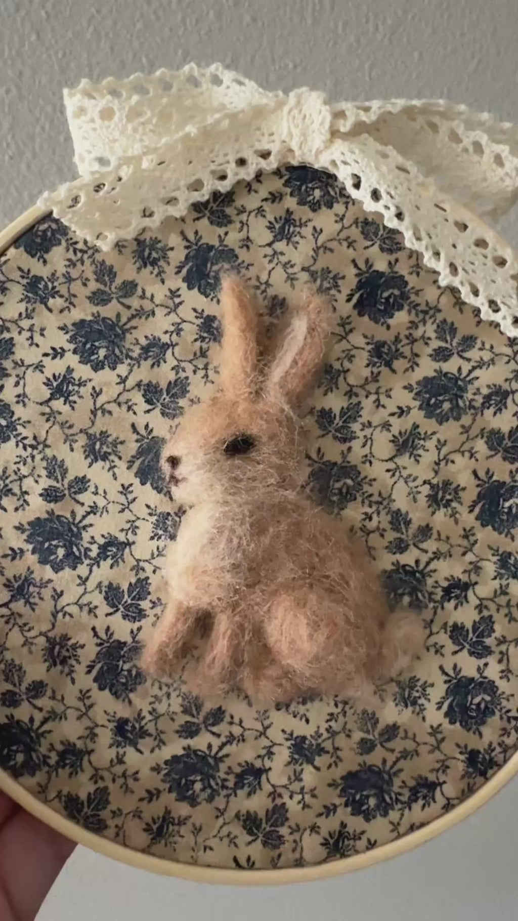 Needle Felted Bunny Nursery Wall Decor in Embroidery Hoop