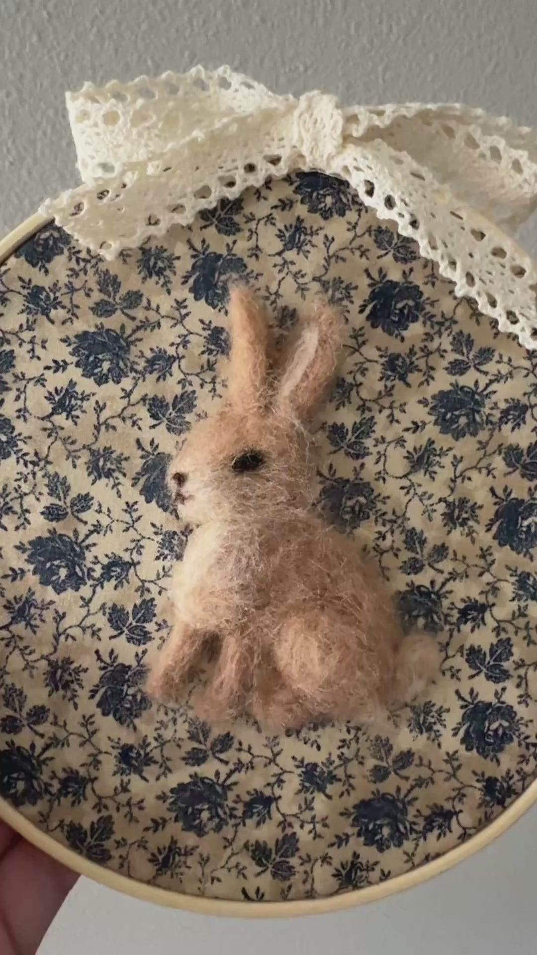 Needle Felted Bunny Nursery Wall Decor in Embroidery Hoop